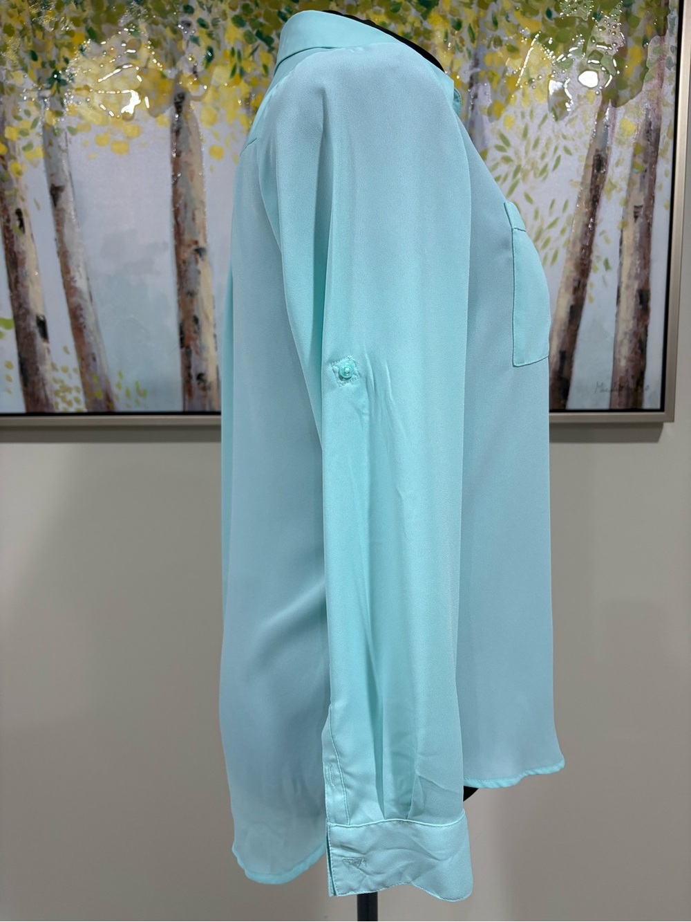 Apt. 9 Mint Button-Front Women's Blouse with Roll-Tab Sleeves - Picture 4 of 16